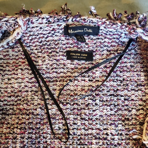 MASSIMO DUTTI | Tweed Frayed Hem Open Purple Italian Yarn Blazer - Picture 11 of 14